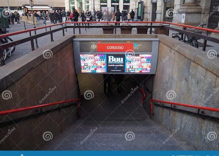 Cordusio metro MILAN, ITALY - 26 January 2019: Entrance To Cordusio Metro Station ... photo